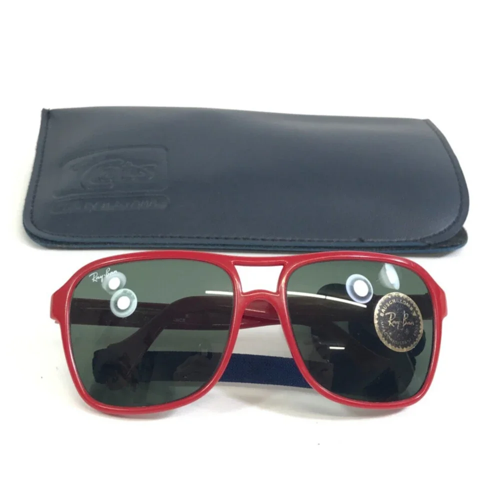 Vintage Bausch & Lomb Ray-Ban Sunglasses Cats 4000 Red w/ Green Lenses and Strap